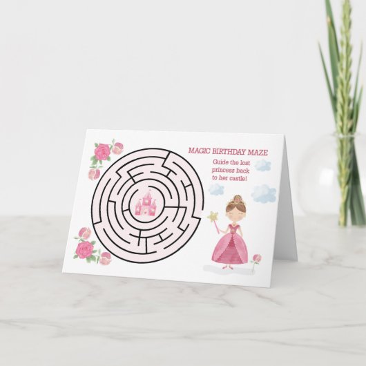 Carte Anniversaire Maze Pink Princesse avec baguette et (Devant)