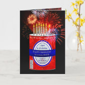 Carte Anniversaire, Mec, Canette de Bière, Feu d'Artific (Fleur jaune)