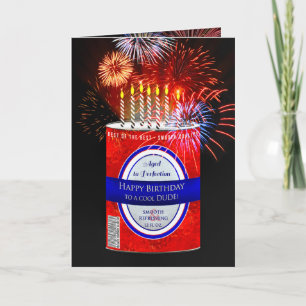 Carte Anniversaire, Mec, Canette de Bière, Feux d'Artifi