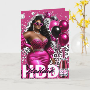 Carte Anniversaire Méchante Femme Noire Rose & Léopard