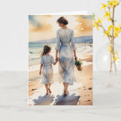 Carte Anniversaire Mère et Fille Marcher sur la plage (Fleur jaune)