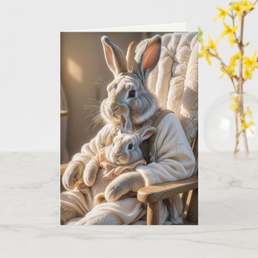 Carte Anniversaire Mère Lapin et Bébé Lapin (Fleur jaune)