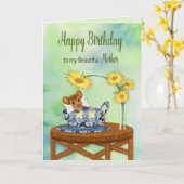 Carte Anniversaire - Mère - Souris en Tea Cup Repose (Fleur jaune)