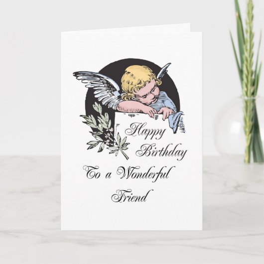 Carte Anniversaire Merveilleux Ami Vintage Ange Religieu (Devant)