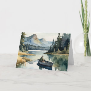 Carte Anniversaire merveilleux Son Lac de pêche en batea