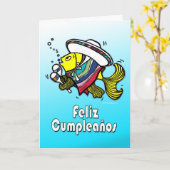 Carte Anniversaire mexicain drôle espagnol de poissons (Fleur jaune)
