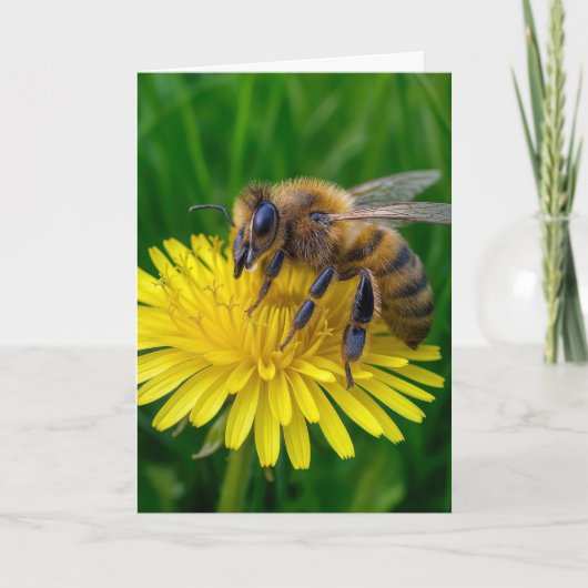 Carte Anniversaire Miel abeille sur un Dandelion Jaune (Devant)