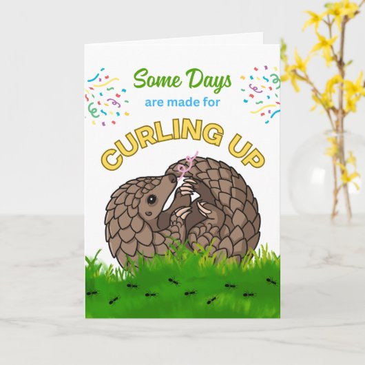 Carte Anniversaire mignon avec Pangolin Curling Up Ants (Fleur jaune)