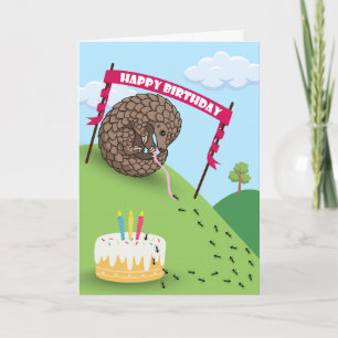 Carte Anniversaire mignon avec Pangolin Curling Up Ants