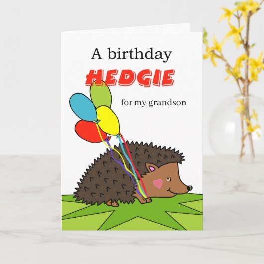 Carte Anniversaire mignon pour petit-fils, hérisson, bal (Fleur jaune)