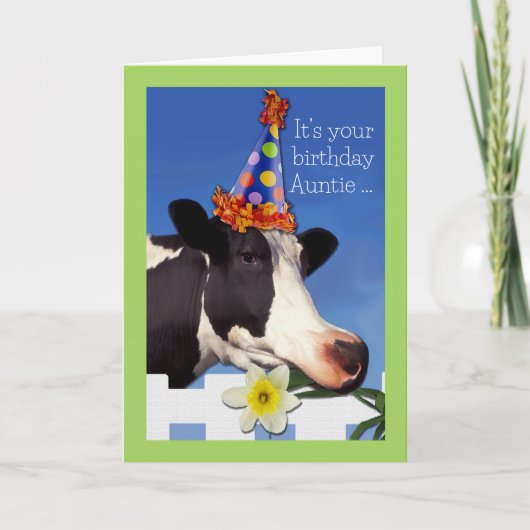Carte Anniversaire mignon pour tante avec vache drôle (Devant)