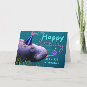 Carte Anniversaire mignonne Manatee à la fête