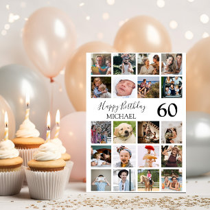 Carte Anniversaire Moderne Collage de 20 Photos Unisexe