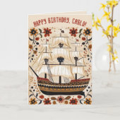 Carte anniversaire modifiable de bateau à voile  (Fleur jaune)