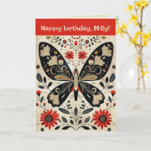 Carte anniversaire modifiable papillon d'art folkl (Fleur jaune)