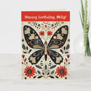 Carte anniversaire modifiable papillon d'art folkl