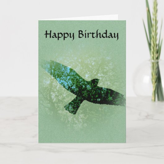 Carte Anniversaire montant de corneille d'oiseau vert (Devant)