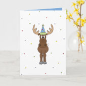 Carte Anniversaire Moose Whimsical bleu (Fleur jaune)