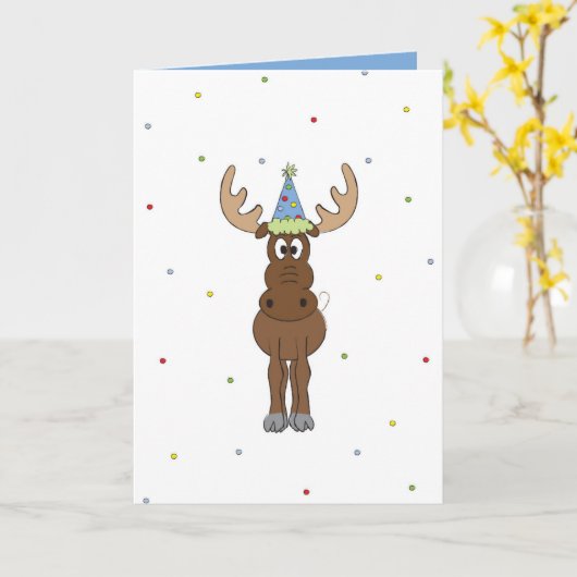 Carte Anniversaire Moose Whimsical bleu (Fleur jaune)