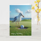 Carte Anniversaire Mouette avec balle de golf (Fleur jaune)