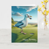 Carte Anniversaire Mouette avec balle de golf pour golfe (Fleur jaune)