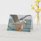 Carte Anniversaire Mouette mangeant un cône de crème gla (Fleur jaune)
