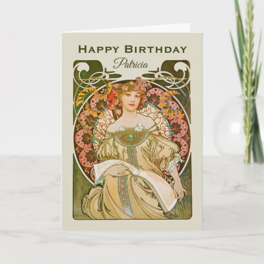 Carte Anniversaire Mucha Reverie Daydream Art Nouveau CC (Devant)