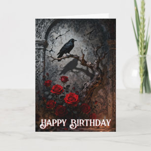 Carte Anniversaire Murale Gothique Sombre Corbeau et Ros