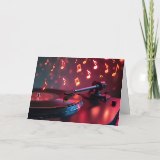 Carte Anniversaire Musique Tourne-disque Avec Notes Neon (Devant)
