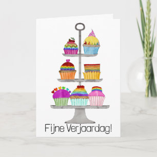 Carte Anniversaire néerlandais Rainbow color pride cupca
