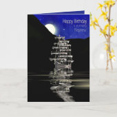 Carte Anniversaire, Nephew, Bateau avec voiles, Nuit (Fleur jaune)