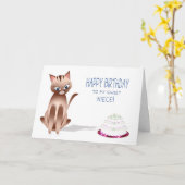 Carte ANNIVERSAIRE - nièce - chat de Kitty - gâteau (Fleur jaune)