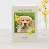 Carte Anniversaire, nièce, chien de golden retriever, (Fleur jaune)