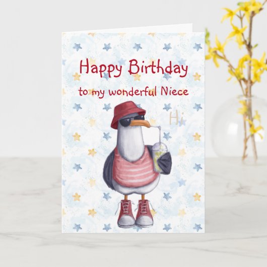 Carte Anniversaire Niece Fun Cool Seagull Bird Card (Fleur jaune)