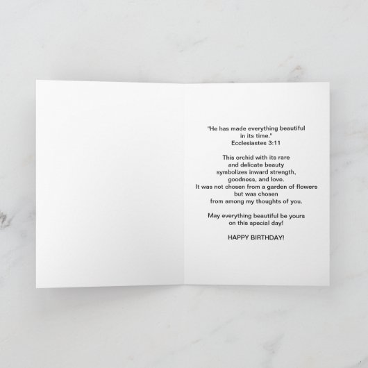 Carte Anniversaire, nièce, orchidée réfléchie sur noir (Intérieur)