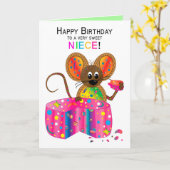 Carte Anniversaire, Nièce, Souris, Collection Kaléidosco (Fleur jaune)