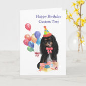 Carte Anniversaire Noir et Tan Cavalier Spaniel (Fleur jaune)