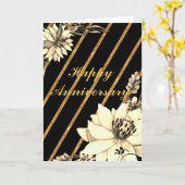 Carte Anniversaire Noir/Or (Fleur jaune)