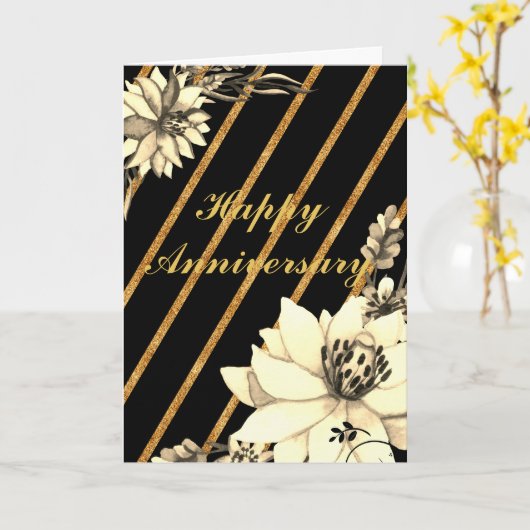 Carte Anniversaire Noir/Or (Fleur jaune)