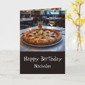 Carte Anniversaire Nom personnalisé avec pizza (Fleur jaune)
