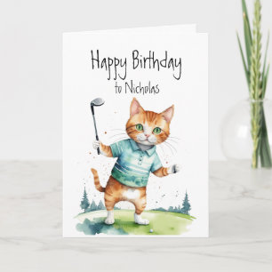 Carte Anniversaire Nom personnalisé Chat Golf