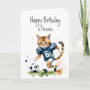 Carte Anniversaire Nom personnalisé Chat Jouer au footba