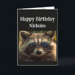 Carte Anniversaire Nom personnalisé Cool Brother Raccoon<br><div class="desc">Joyeux anniversaire Personnalisé Nom cool frère animal raccoon en lunettes</div>