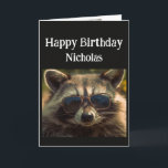 Carte Anniversaire Nom personnalisé Cool Brother Raccoon<br><div class="desc">Joyeux anniversaire Personnalisé Nom cool frère animal raccoon en lunettes</div>