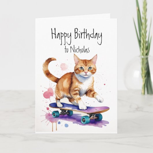 Carte Anniversaire Nom personnalisé Fun Cute Chat sur Sk (Devant)