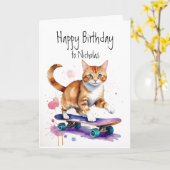 Carte Anniversaire Nom personnalisé Fun Cute Chat sur Sk (Fleur jaune)