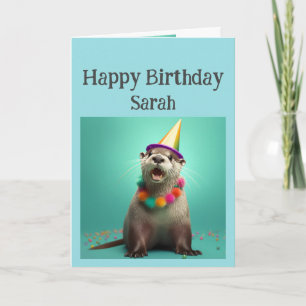 Carte Anniversaire Nom personnalisé Fun Otter Animal Hum