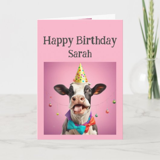 Carte Anniversaire Nom personnalisé Fun Vache animal (Devant)