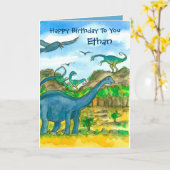 Carte Anniversaire nommé fait sur commande de dinosaures (Fleur jaune)