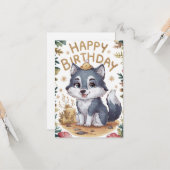 Carte Anniversaire numérique charmant Wolf (Devant/Arrière en situation)